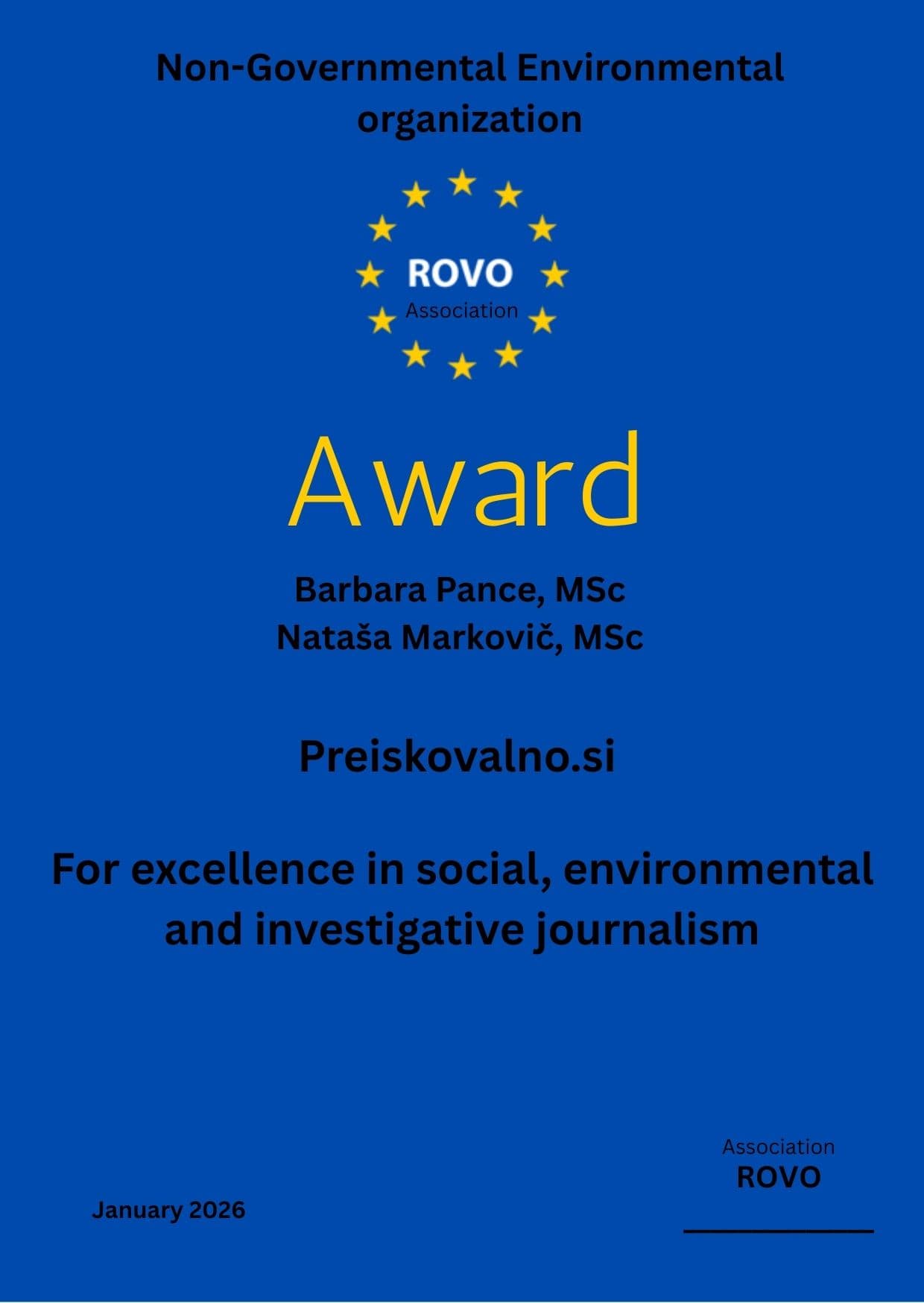 Priznanje za novinarsko delo